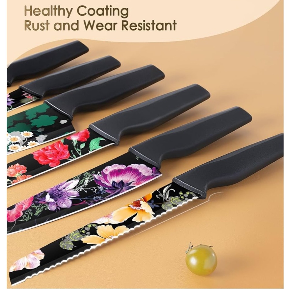👨🍳”ASTERCOOK KNIFE SET” 12 PIECE FLOWER KITCHEN KNIFE SET & BLADE GUARDS❗️ - Picture 4 of 6